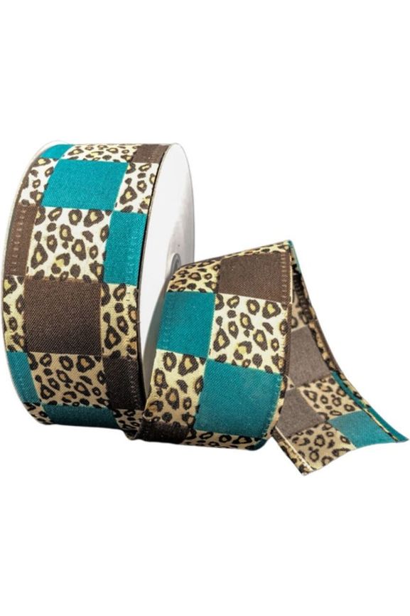 1.5" Patchwork Leopard Ribbon: Turquoise (10 Yards) - Michelle's aDOORable Creations - Wired Edge Ribbon