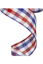 1.5" Patriotic Gingham Plaid Ribbon: Red, White & Blue (10 Yards) - Michelle's aDOORable Creations - Wired Edge Ribbon