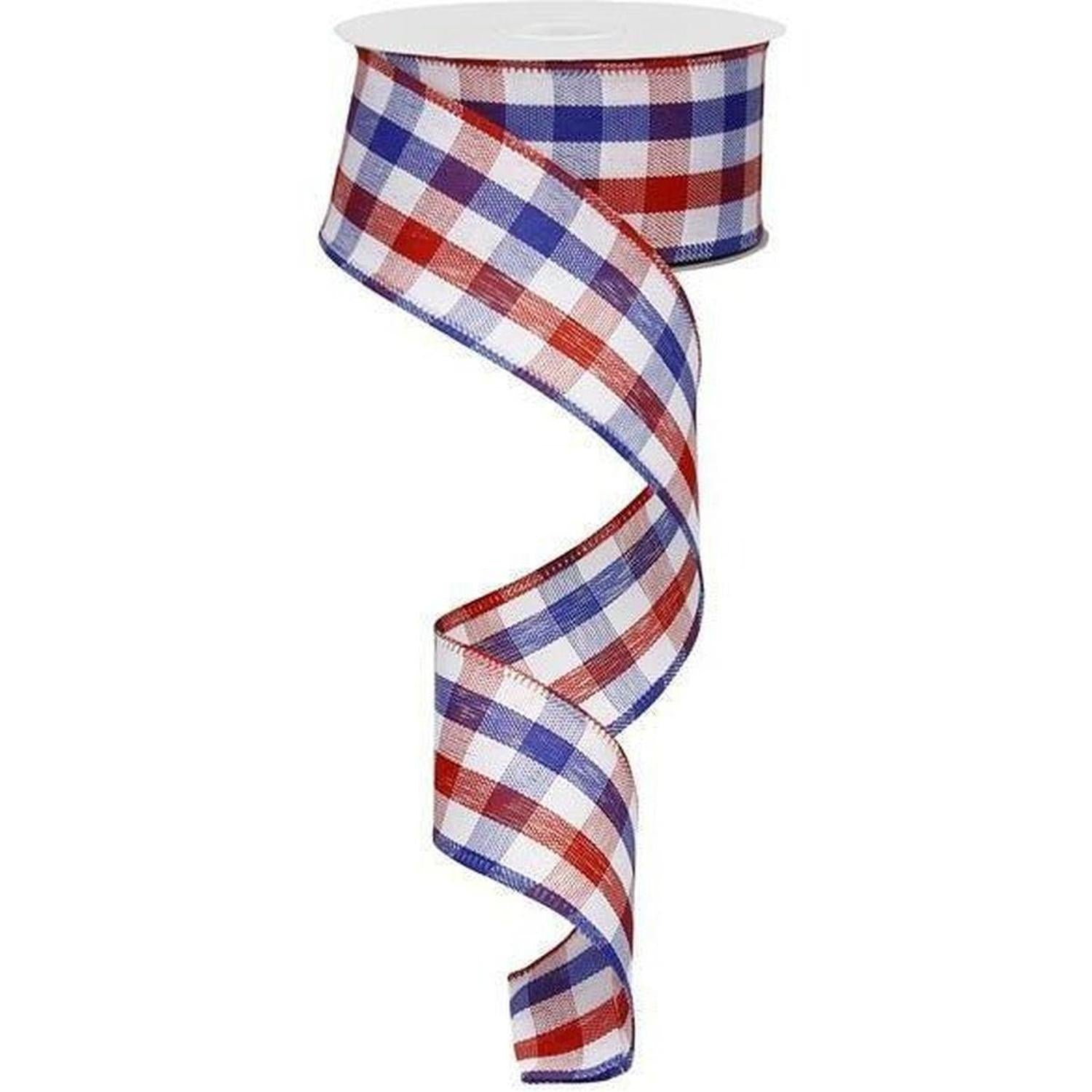 Shop For 1.5" Patriotic Gingham Plaid Ribbon: Red, White & Blue (10 Yards) at Michelle's aDOORable Creations
