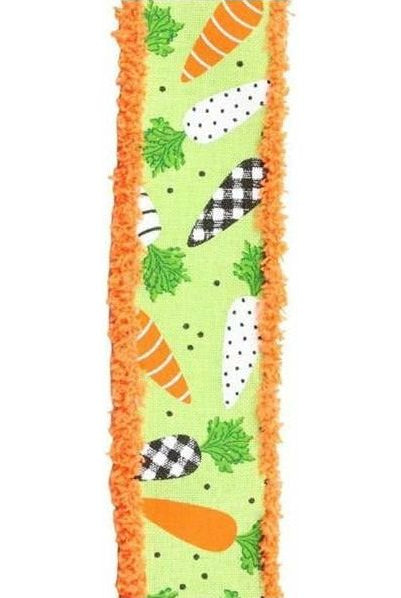 1.5" Pattern Carrots Drift Edge Ribbon: Bright Green (10 Yards) - Michelle's aDOORable Creations - Wired Edge Ribbon