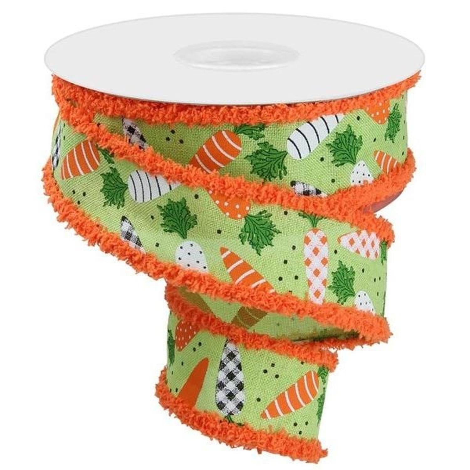 Shop For 1.5" Pattern Carrots Drift Edge Ribbon: Bright Green (10 Yards) at Michelle's aDOORable Creations