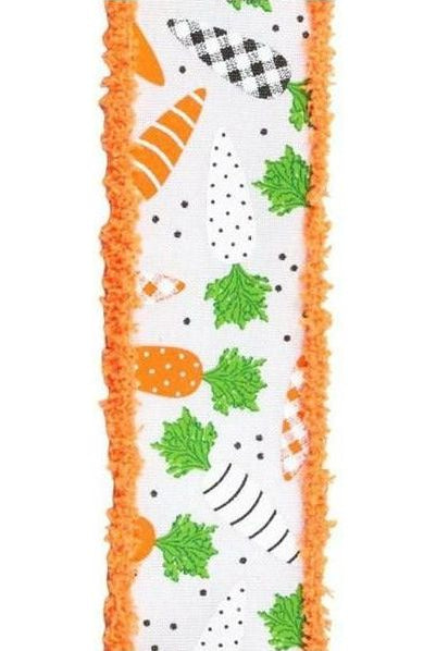 1.5" Pattern Carrots Drift Edge Ribbon: White (10 Yards) - Michelle's aDOORable Creations - Wired Edge Ribbon