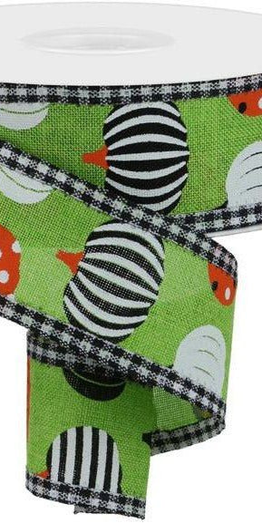 1.5" Pattern Pumpkins Gingham Ribbon: Lime Green (10 Yards) - Michelle's aDOORable Creations - Wired Edge Ribbon