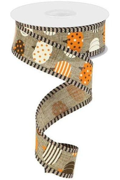 1.5" Pattern Pumpkins Stripe Edge Ribbon: Brown (10 Yards) - Michelle's aDOORable Creations - Wired Edge Ribbon