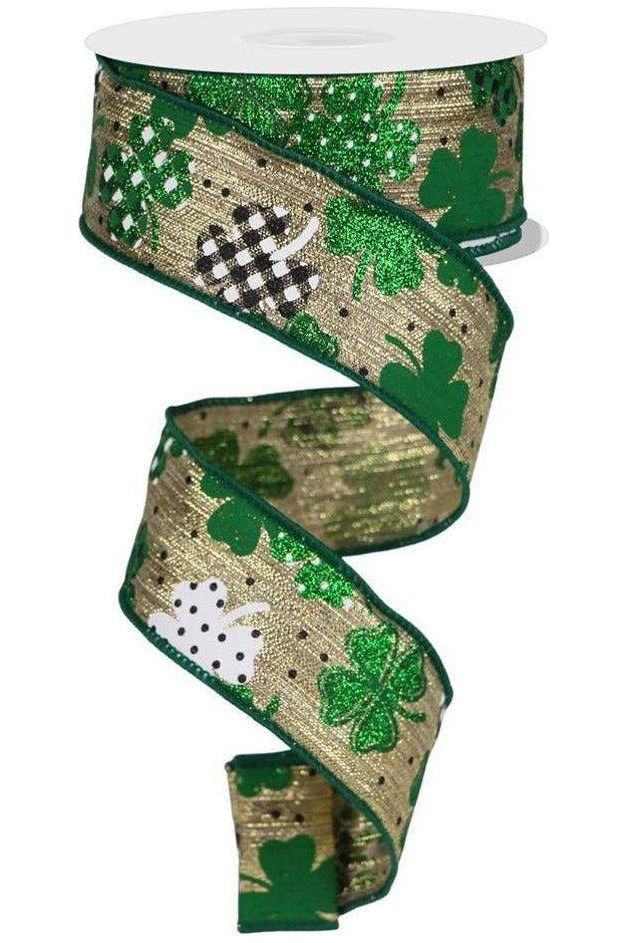 Shop For 1.5" Pattern Shamrock Ribbon: Gold (10 Yards) at Michelle's aDOORable Creations