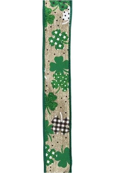 1.5" Pattern Shamrock Ribbon: Gold (10 Yards) - Michelle's aDOORable Creations - Wired Edge Ribbon