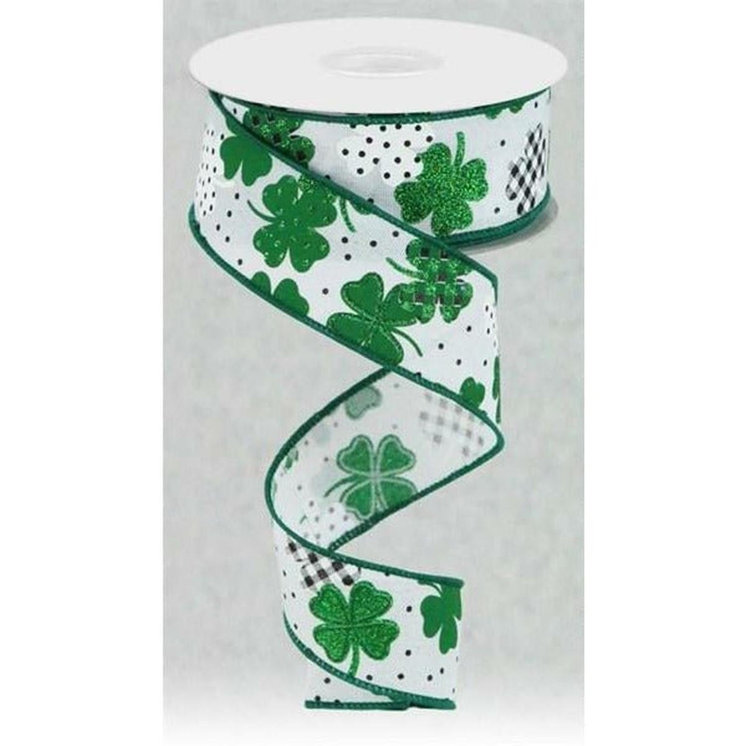 1.5" Pattern Shamrock Ribbon: White (10 Yards)