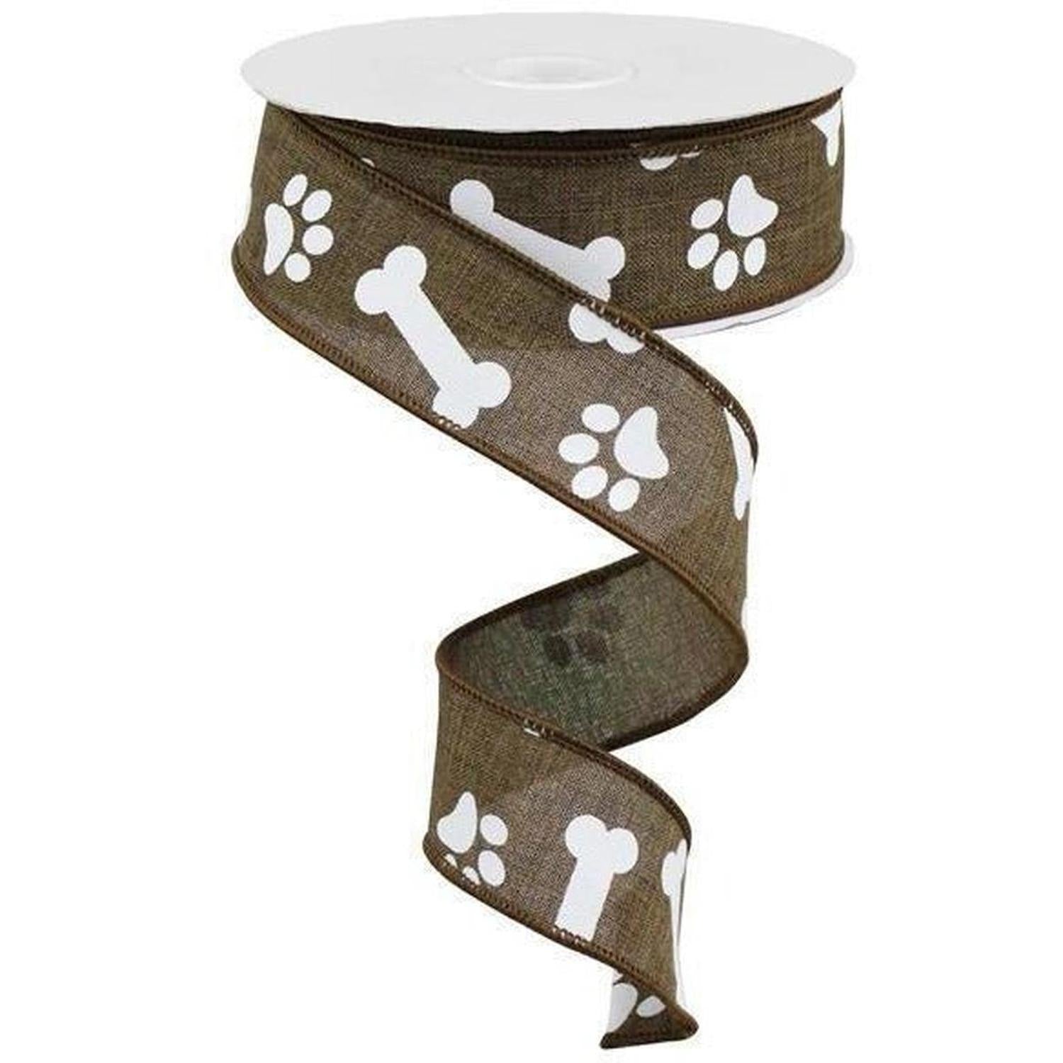 1.5" Paw Print Royal Ribbon: Brown (10 Yards)