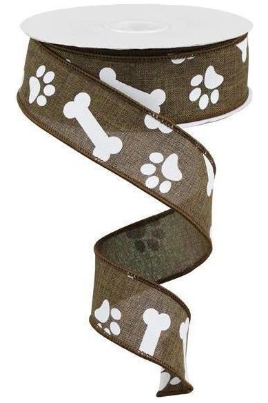 1.5" Paw Print Royal Ribbon: Brown (10 Yards) - Michelle's aDOORable Creations - Wired Edge Ribbon