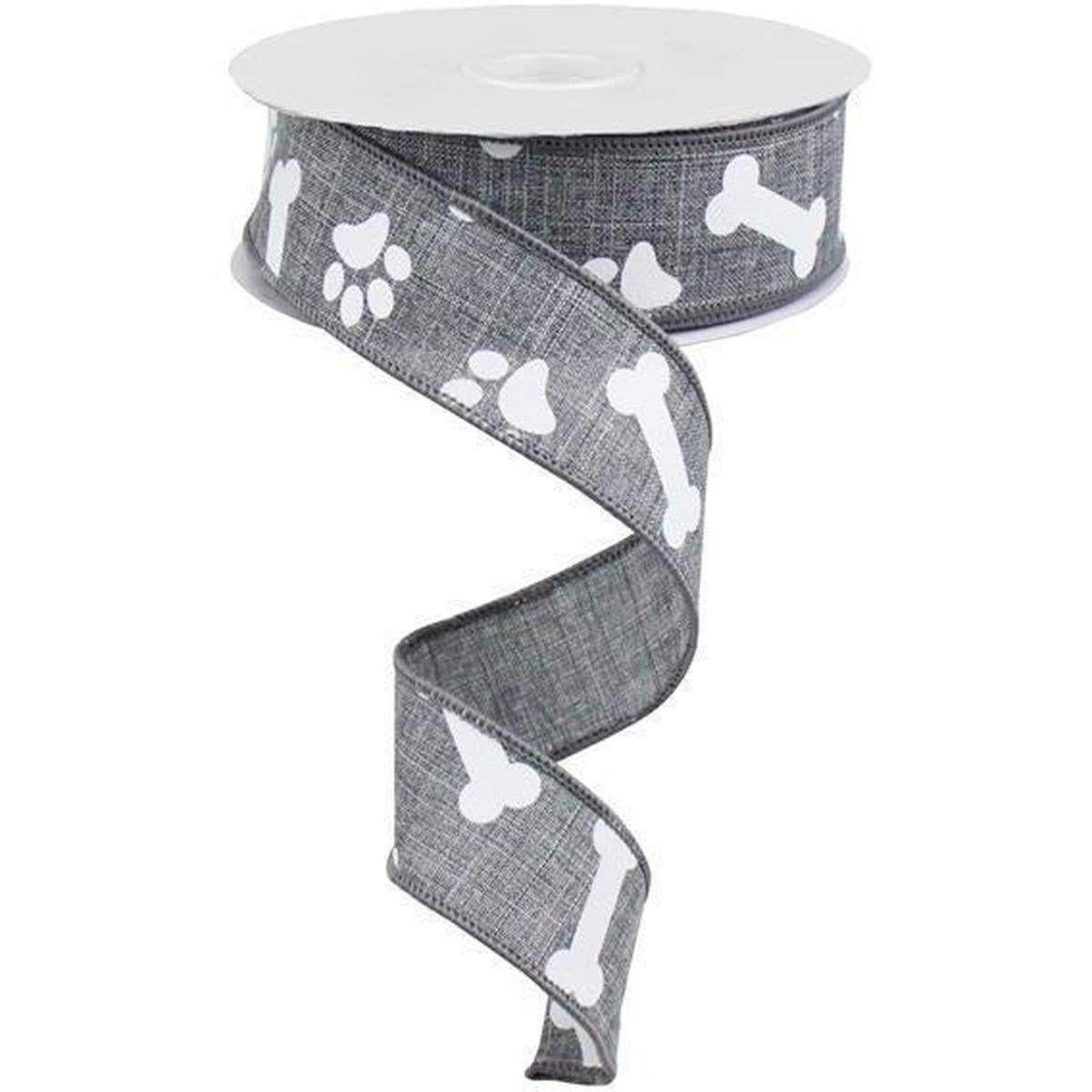 1.5" Paw Print Royal Ribbon: Grey (10 Yards)