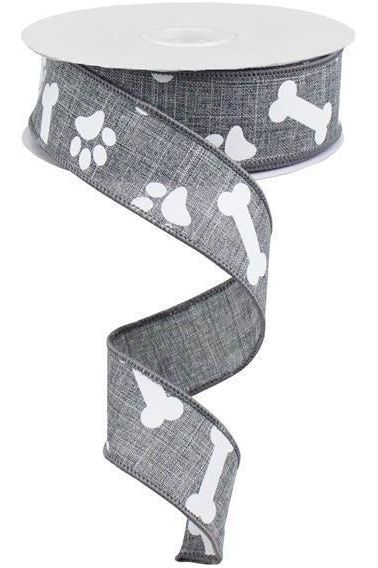 1.5" Paw Print Royal Ribbon: Grey (10 Yards) - Michelle's aDOORable Creations - Wired Edge Ribbon