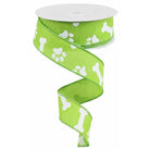 1.5" Paw Print Royal Ribbon: Lime Green (10 Yards) - Michelle's aDOORable Creations - Wired Edge Ribbon