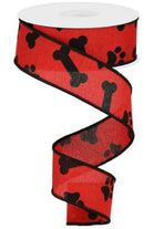 1.5" Paw Print Royal Ribbon: Red & Black (10 Yards) - Michelle's aDOORable Creations - Wired Edge Ribbon