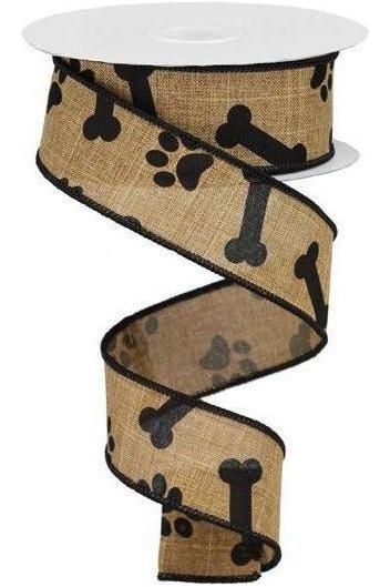 Shop For 1.5" Paw Print Royal Ribbon: Tan & Black (10 Yards) at Michelle's aDOORable Creations