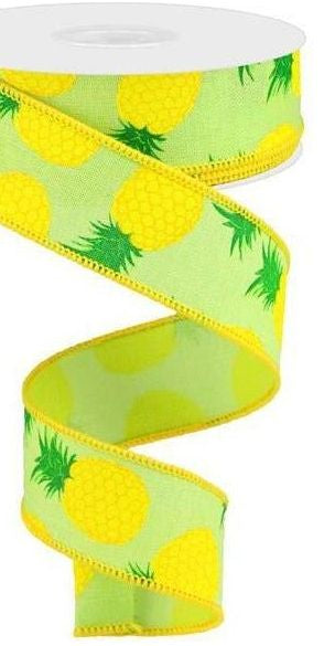 1.5" Pineapple Royal Ribbon: Green (10 Yards) - Michelle's aDOORable Creations - Wired Edge Ribbon