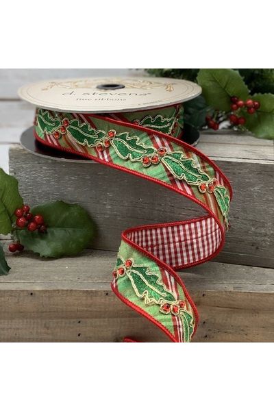 1.5" Plaid Holly Ribbon: Red & Green (10 Yards) - Michelle's aDOORable Creations - Wired Edge Ribbon