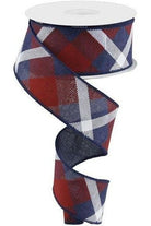 1.5" Plaid Ribbon: Navy, Red, White (10 Yard) - Michelle's aDOORable Creations - Wired Edge Ribbon