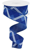 1.5" Plaid Ribbon: Royal Blue and White (10 Yard) - Michelle's aDOORable Creations - Wired Edge Ribbon