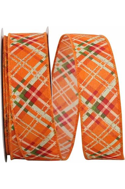 1.5" Plaid Tonal Sparkle Ribbon: Orange (20 Yards) - Michelle's aDOORable Creations - Wired Edge Ribbon