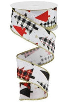 1.5" Plaid Trees on Royal Ribbon: White (10 Yards) - Michelle's aDOORable Creations - Wired Edge Ribbon
