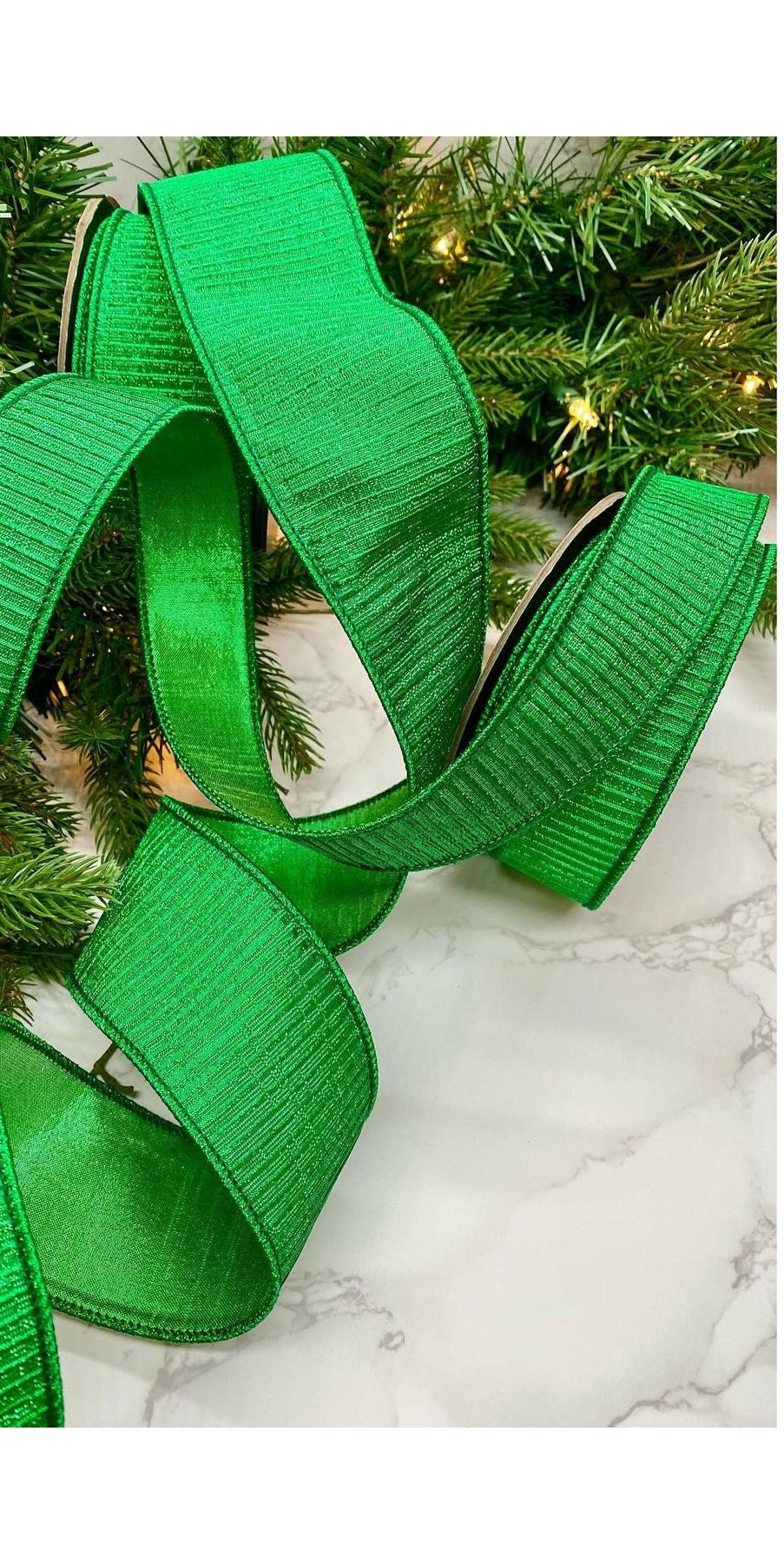 1.5" Pleated Lame Ribbon: Green (10 Yards) - Michelle's aDOORable Creations - Wired Edge Ribbon