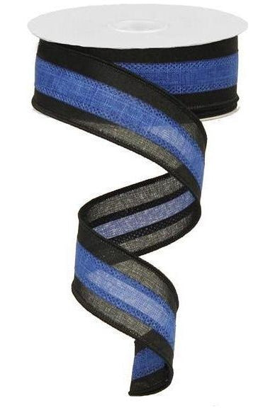 1.5" Police Support Ribbon: Black & Blue (10 Yards) - Michelle's aDOORable Creations - Wired Edge Ribbon