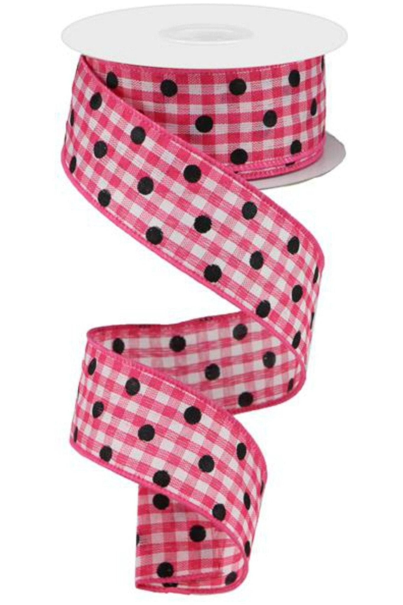 Shop For 1.5" Polka Dot Gingham Check Ribbon: Pink (10 Yard) at Michelle's aDOORable Creations