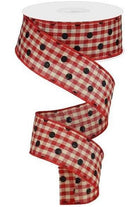 1.5" Polka Dot Gingham Check Ribbon: Red (10 Yard) - Michelle's aDOORable Creations - Wired Edge Ribbon