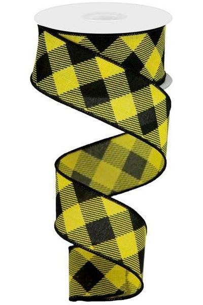 Shop For 1.5" Printed Diagonal Check Ribbon: Yellow & Black (10 Yards) at Michelle's aDOORable Creations