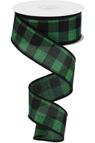 1.5" Printed Plaid Check Ribbon: Emerald Green (10 Yards) - Michelle's aDOORable Creations - Wired Edge Ribbon