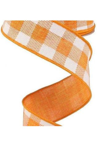 1.5" Printed Plaid Check Ribbon: Orange & White (10 Yards) - Michelle's aDOORable Creations - Wired Edge Ribbon