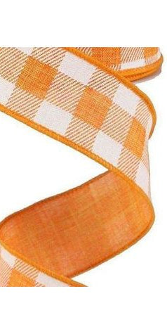 1.5" Printed Plaid Check Ribbon: Orange & White (10 Yards) - Michelle's aDOORable Creations - Wired Edge Ribbon