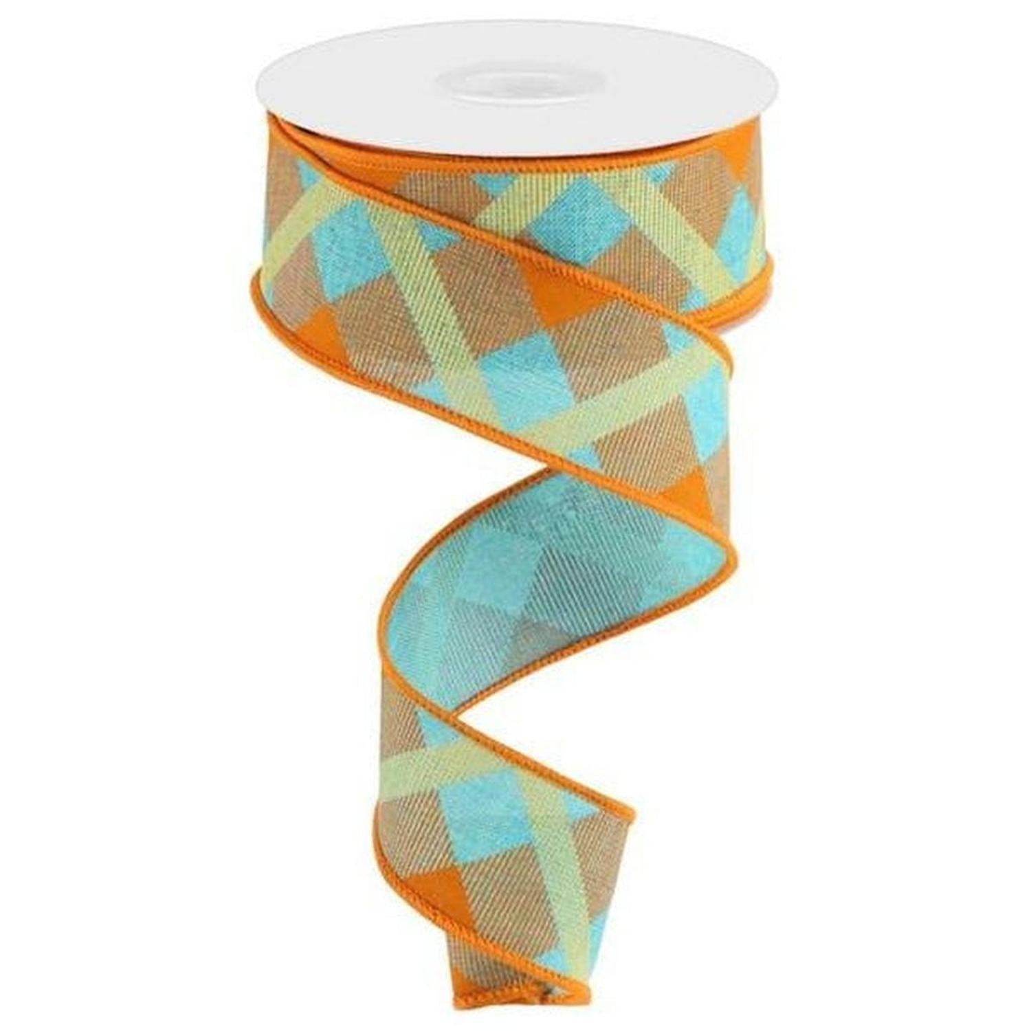 1.5" Printed Plaid: Light Teal (10 Yards)