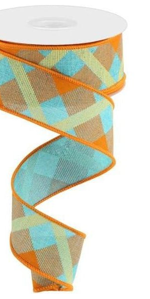 1.5" Printed Plaid: Light Teal (10 Yards) - Michelle's aDOORable Creations - Wired Edge Ribbon