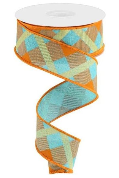 1.5" Printed Plaid: Light Teal (10 Yards) - Michelle's aDOORable Creations - Wired Edge Ribbon
