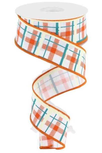 1.5" Printed Plaid on Royal: White (10 Yards) - Michelle's aDOORable Creations - Wired Edge Ribbon