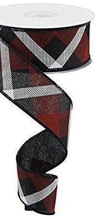 1.5" Printed Plaid Ribbon: Black, Red, White - Michelle's aDOORable Creations - Wired Edge Ribbon