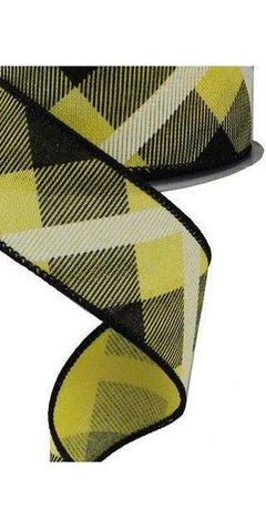 1.5" Printed Plaid Ribbon: Yellow, Black, White - Michelle's aDOORable Creations - Wired Edge Ribbon