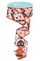 1.5" Pumpkin Cat Candy Ribbon: White (10 Yards) - Michelle's aDOORable Creations - Wired Edge Ribbon