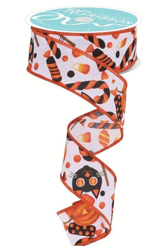 Shop For 1.5" Pumpkin Cat Candy Ribbon: White (10 Yards) at Michelle's aDOORable Creations