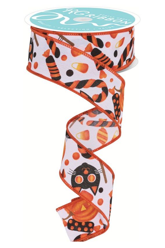 Shop For 1.5" Pumpkin Cat Candy Ribbon: White (10 Yards) RGF131029