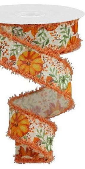 1.5" Pumpkin Foliage Drift Ribbon: Cream (10 Yards) - Michelle's aDOORable Creations - Wired Edge Ribbon