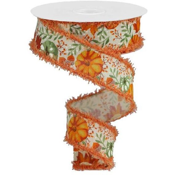 Shop For 1.5" Pumpkin Foliage Drift Ribbon: Cream (10 Yards) at Michelle's aDOORable Creations