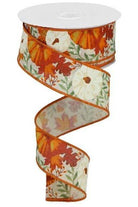 1.5" Pumpkin Foliage Ribbon: Cream (10 Yards) - Michelle's aDOORable Creations - Wired Edge Ribbon