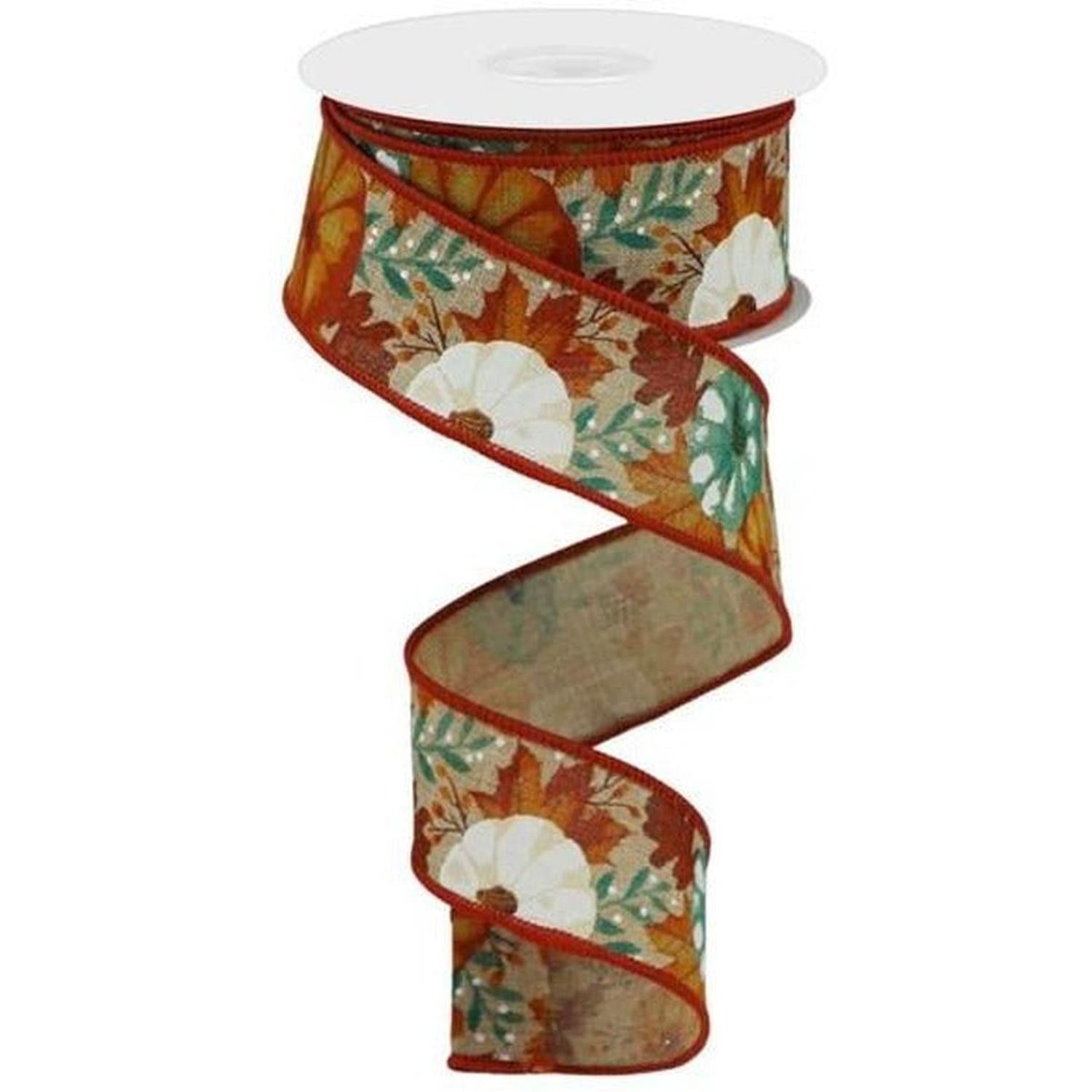 Shop For 1.5" Pumpkin Foliage Ribbon: Light Tan (10 Yards) at Michelle's aDOORable Creations