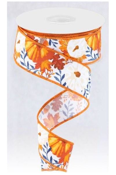 Shop For 1.5" Pumpkin Foliage Ribbon: White/Navy (10 Yards) at Michelle's aDOORable Creations