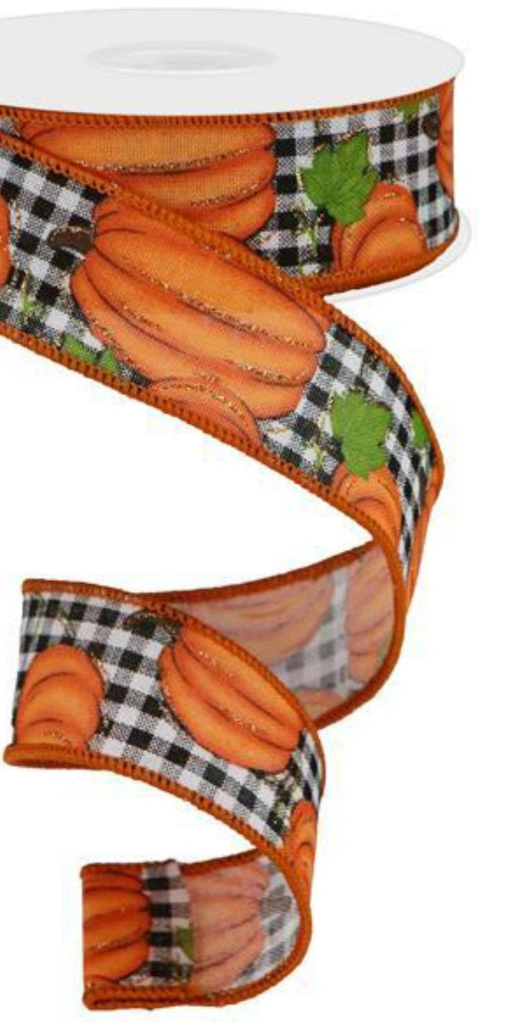 1.5" Pumpkin Patch Ribbon: Check (10 Yards) - Michelle's aDOORable Creations - Wired Edge Ribbon