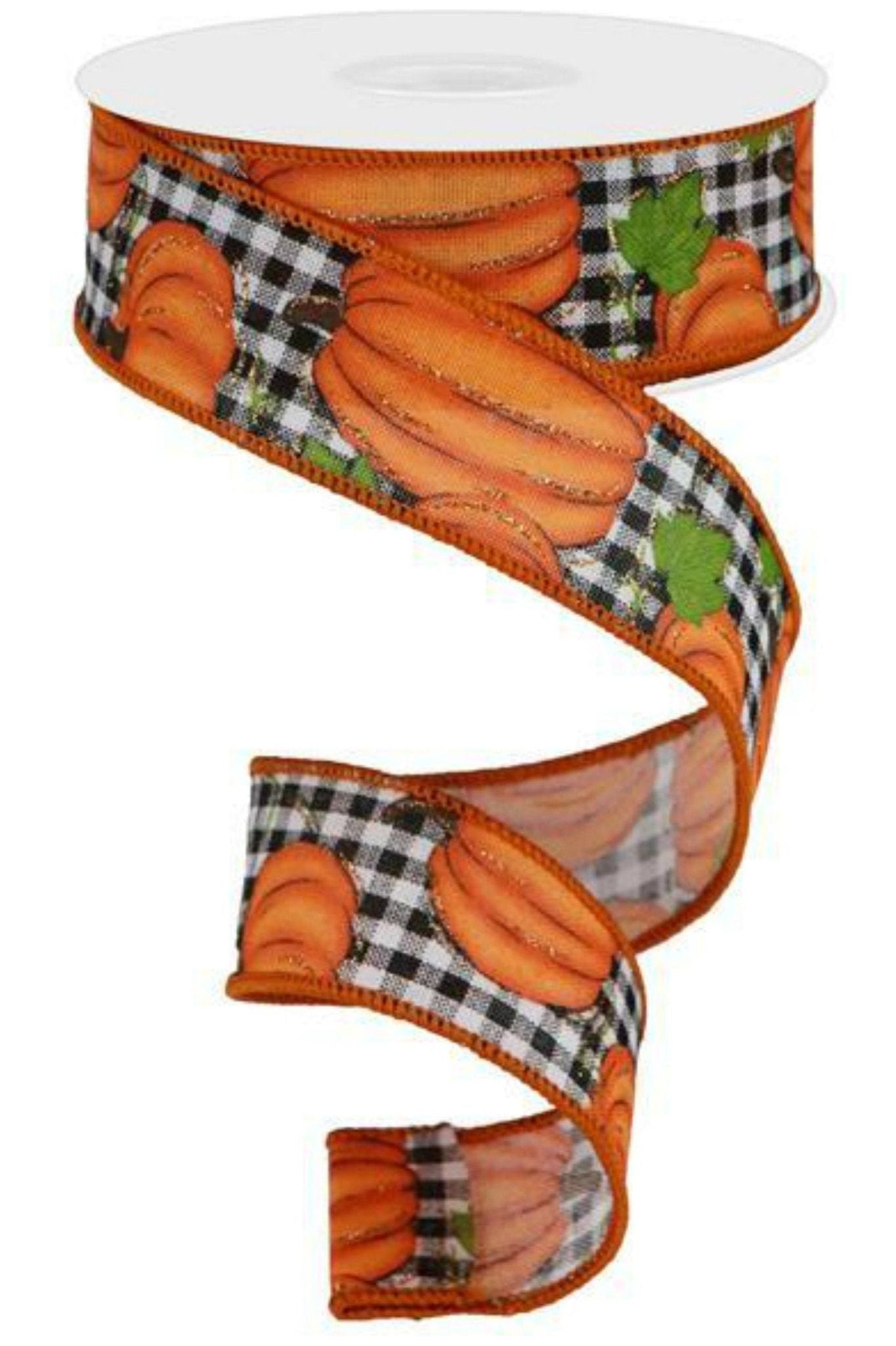 1.5" Pumpkin Patch Ribbon: Check (10 Yards) - Michelle's aDOORable Creations - Wired Edge Ribbon