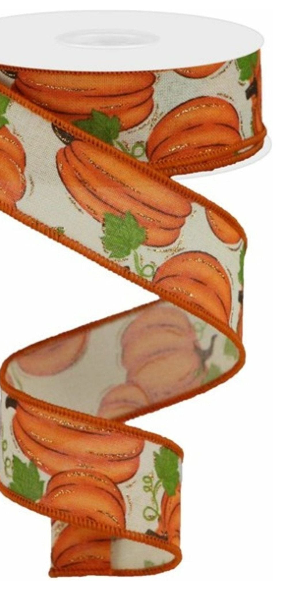 1.5" Pumpkin Patch Ribbon: Cream (10 Yards) - Michelle's aDOORable Creations - Wired Edge Ribbon