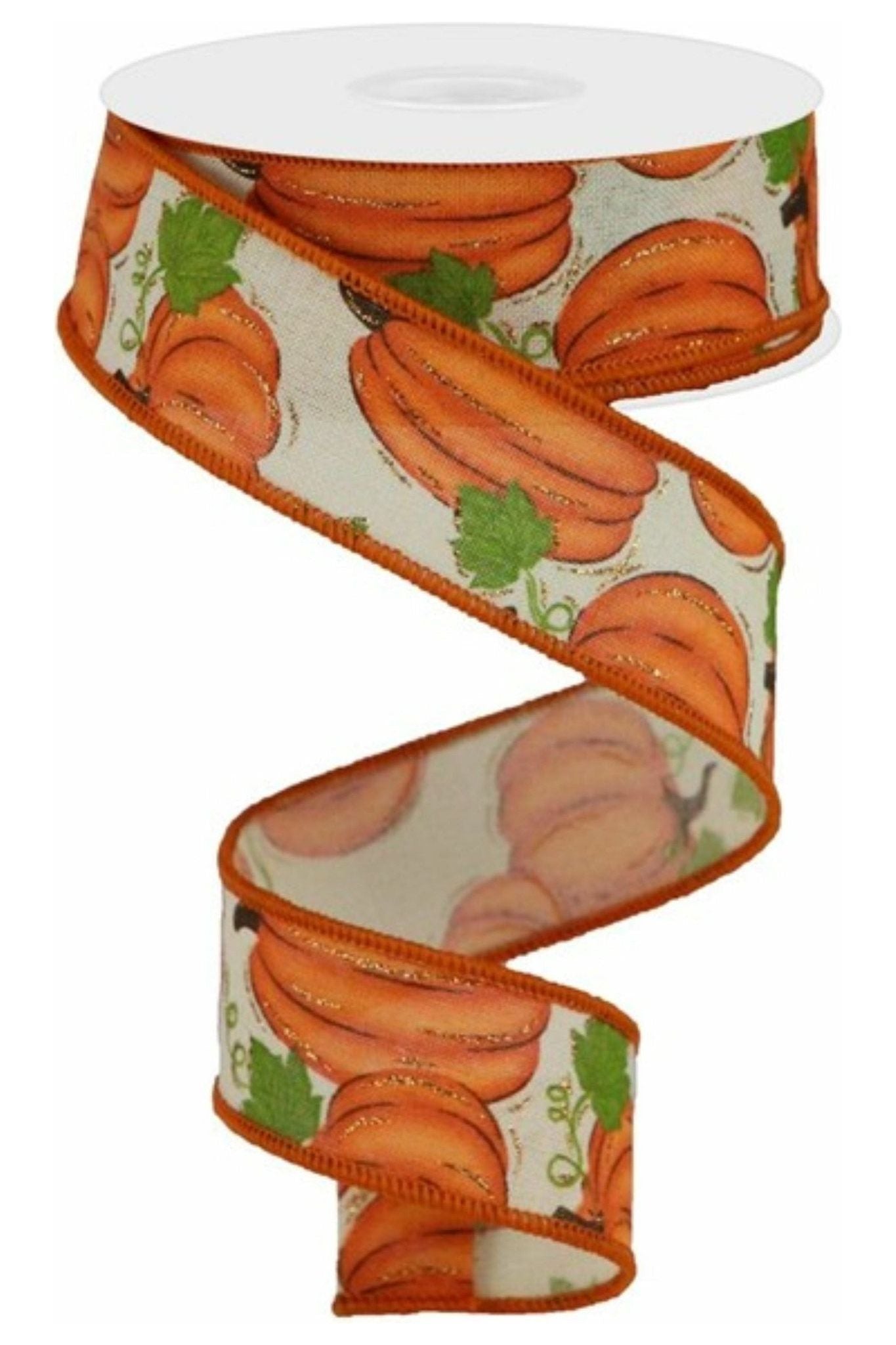 1.5" Pumpkin Patch Ribbon: Cream (10 Yards) - Michelle's aDOORable Creations - Wired Edge Ribbon
